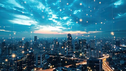 Smart city and communication network. Digital transformation, business, building, modern, urban, technology, connection, information, innovation, capita, future