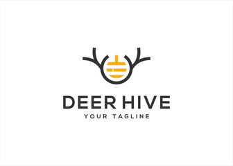 Head Deer and Hive Honey Logo design vector illustration template