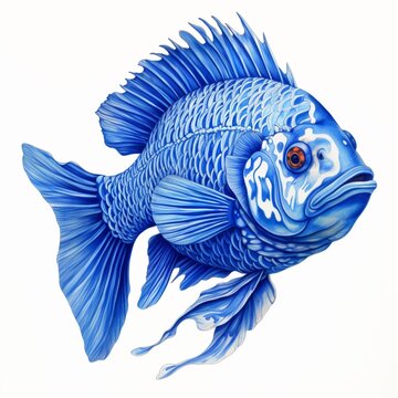 Pencil sketch nice blue color fish image Generative AI