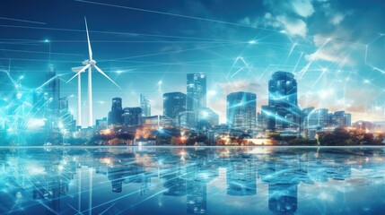 clean energy on smart city, reduce global warming  power, renewable, ecological, environment, technology, electricity, wind, green, environmental