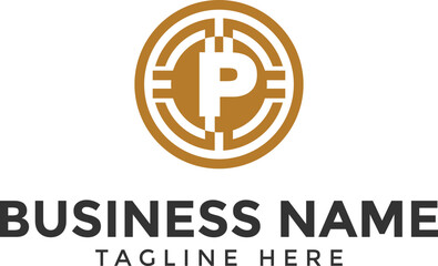 Letter P blockchain and crypto logo, blockchain logo, crypto logo, digital currency logo icon and symbol for cryptocurrency website and business, techfinance logo