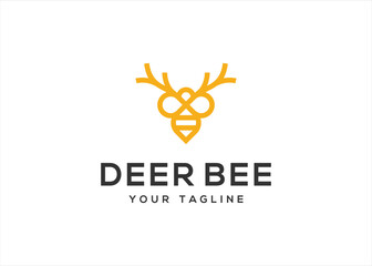Bee Honey Horn Deer Logo design vector illustration template