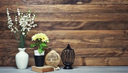 still life with flowers and vase background wood natural life color wall