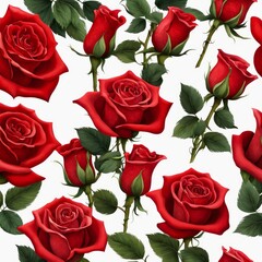 Red Roses with leaf on a white background