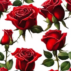 Red Roses with leaf on a white background