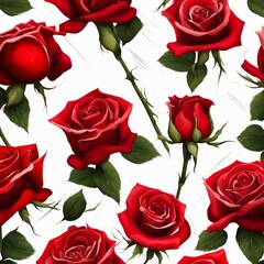 Red Roses with leaf on a white background
