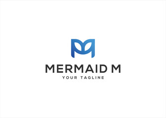 Letter M with Mermaid Tail logo vector design illustration