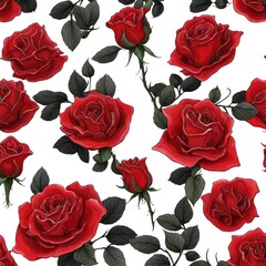 Fototapeta premium Red Roses with leaf on a white background