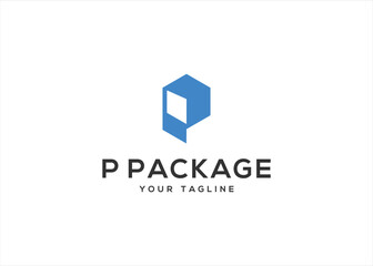 P letter with Package box logo design vector illustration	