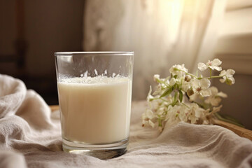 Fototapeta na wymiar A glass filled with a soothing elixir of milk, capturing the essence of relaxation