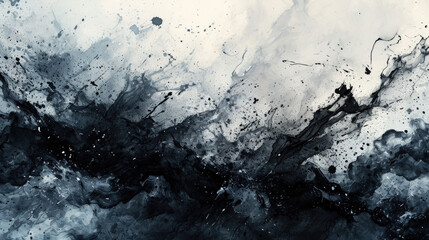 Dynamic abstract watercolor background with black and gray color splashes - obrazy, fototapety, plakaty