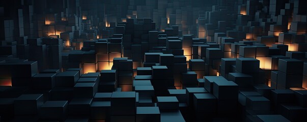 Obraz premium Black geometric elements with shimmering lines creating an abstract and dynamic visual..