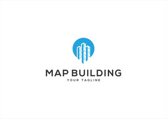 Map Pin and Building logo design vector illustration template	
