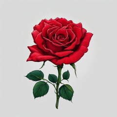 A Red Rose with leaf on a white background