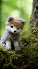 Obraz na płótnie Canvas Miniature Felt Wolf Cub in Natural Woodland Setting