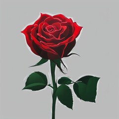 A Red Rose with leaf on a white background