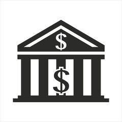 simple vector icon of a bank building with dollar