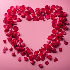 Obraz premium The shape of a heart created within scattered pinkish red rose petals