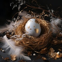 quail egg in nest with gold spot