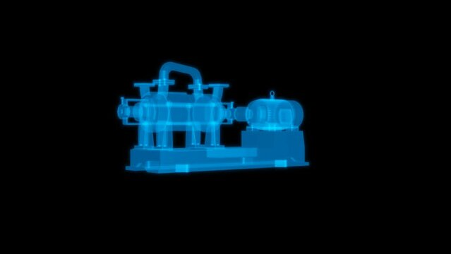 4k Industrial Vacuum Pump technology video. Industrial Vacuum Pump technology video, Industrial Vacuum Pump 360 turn, Industrial Vacuum Pump wireframe video