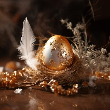 golden easter egg wrap in straw