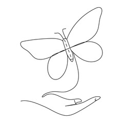Butterfly continuous one line drawing element isolated on white background and single line art outline vector illustration



