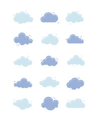 Simple Lined Cloud Illustration Design Set 
