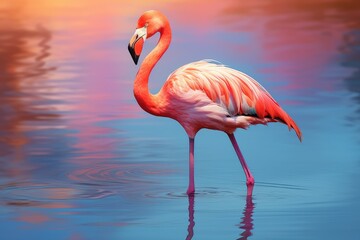 Beautiful Flamingo bird, greater flamingo  roses colony of pink flamingos grooming, Ai generated