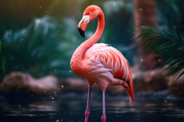 Beautiful Flamingo bird, greater flamingo  roses colony of pink flamingos grooming, Ai generated
