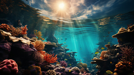 Fototapeta na wymiar A_vibrant_coral_reef_teeming_with_colorful_marine_life_E