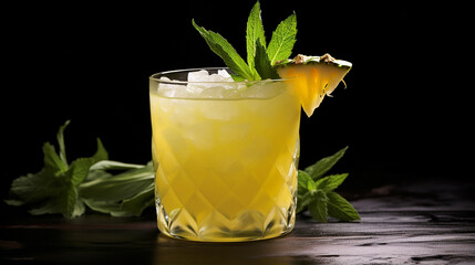 ginger pineapple punch pineapple juice mixed with ginger with dark background