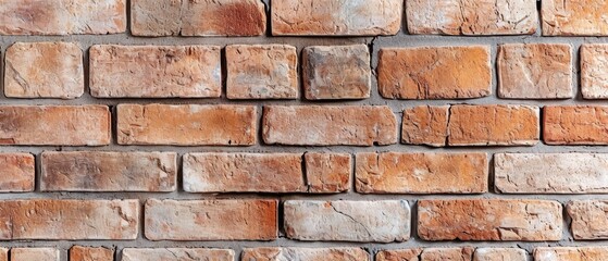 A captivating brickwall texture in an extra-wide format, showcasing light-colored reddish bricks illuminated from the top for added visual appeal, Ai Generated.