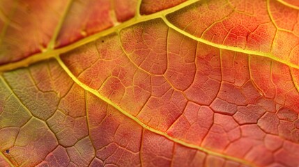 Detailed macro shot of autumn leaves showcasing texture and vein patterns, Ai Generated