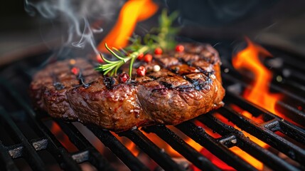 Savor the essence of barbecue with a grilled beef steak engulfed in smoke and flames, Ai Generated