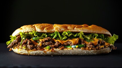 Indulge in the rich flavors of Mexico through a savory carne asada torta sandwich, Ai Generated.