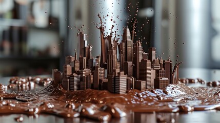 Embark on a sweet adventure through a chocolate cityscape, where cocoa dreams become reality, Ai Generated.