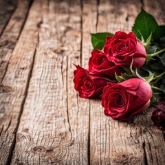 Naklejka premium A beautiful bunch of red roses on a wooden background