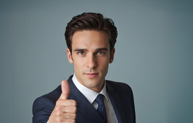 usinessman gives a thumbs up to the service of the business. Concept of expressing opinions about service.