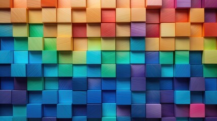 Spectrum of stacked multi-colored wooden blocks, Ai Generated.