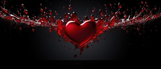 Red heart amidst a dynamic splash of liquid and droplets, Ai Generated
