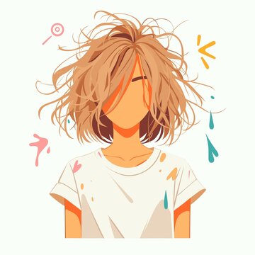 messy hair girl with no face isolated on white background cartoon vector art