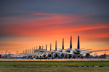 Airplanes are parking at maintenance area, Comercial airplane docking in terminal in the parking...