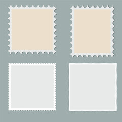 Postage stamp. Set of postage stamp, collection square, circle and rectangular postage stamps, template. Illustration