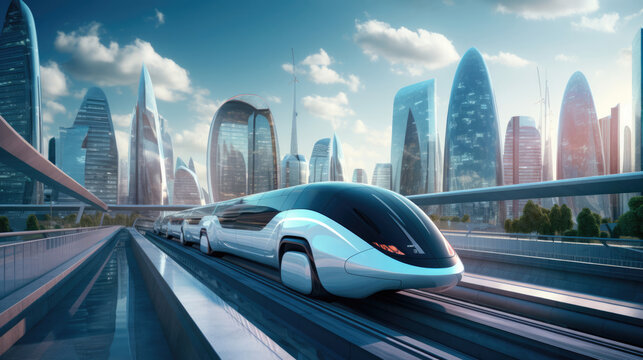 A futuristic smart city with a hyperloop transportation system,  offering high-speed travel between cities
