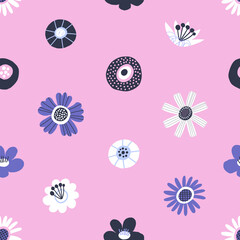 Hand drawn abstract summer flowers seamless pattern. Great for fabric or wrapping paper