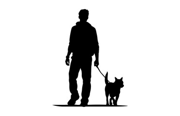People Walking with Dog Silhouette vector isolated on a white background