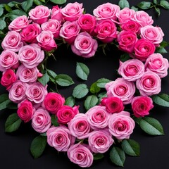 An arrangement of roses in the shape of a heart