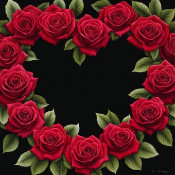 An arrangement of roses in the shape of a heart