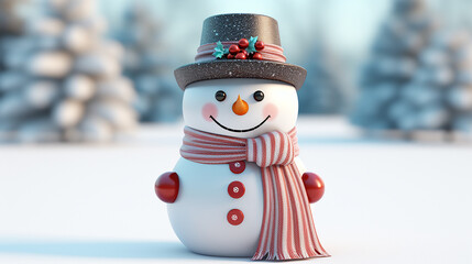 Fototapeta premium An_adorable_snowman_wearing_a_top_hat_and_a_colorful_sca