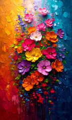 Oil painting of colorful flowers. Modern Impressionism, contemporary art.